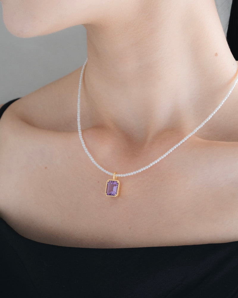 "Pearl" PINK AMETHYST charm necklace(GOLD/PINK AMETHYST)