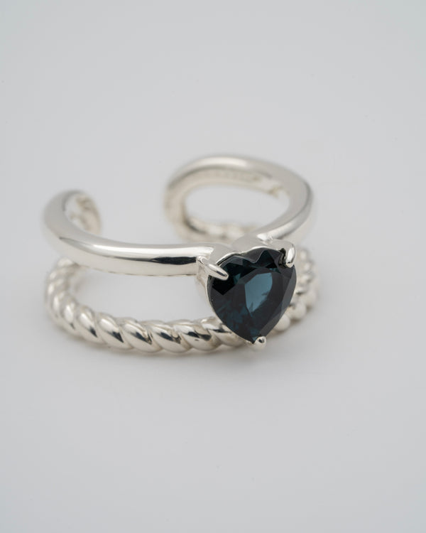 "Heart" duality ring(SILVER/LONDON BLUE TOPAZ)