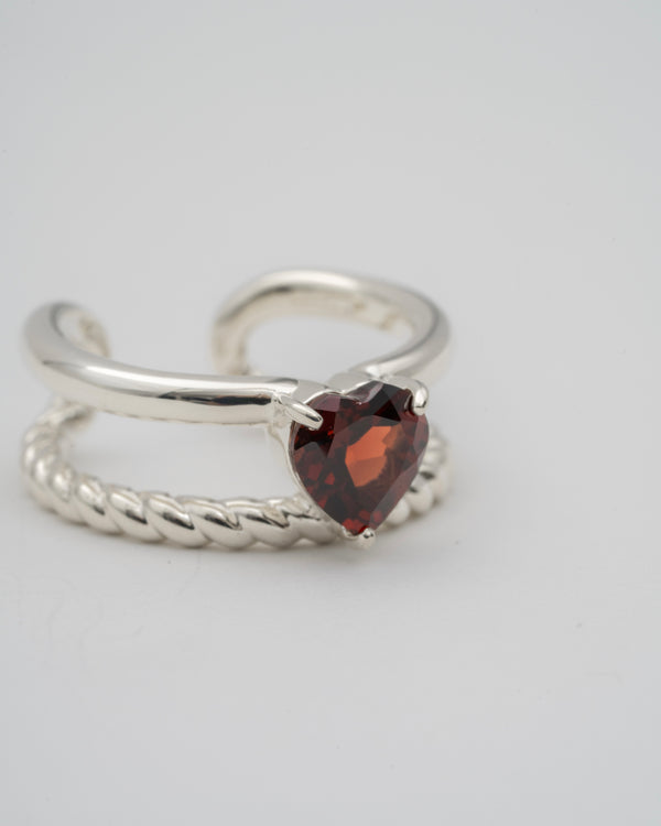 "Heart" duality ring(SILVER/GARNET)