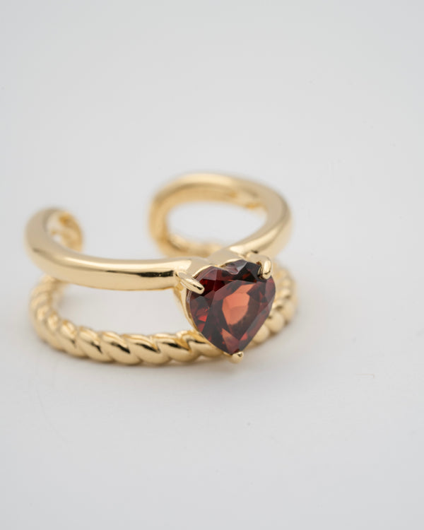 "Heart" duality ring(GOLD/GARNET)